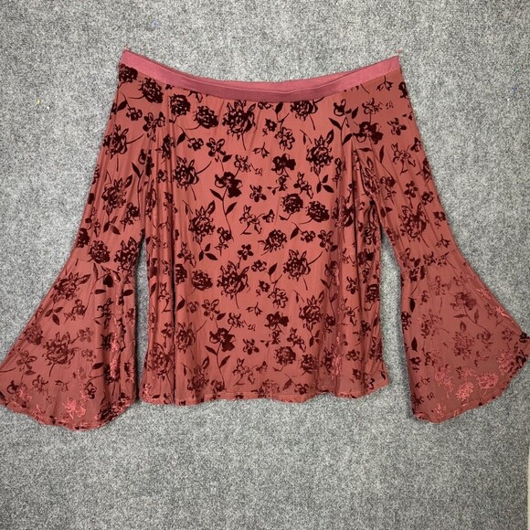 Knox Rose Off Shoulder Embossed Floral Top Women XXL Stretchy Bell Sleeve - Picture 1 of 9